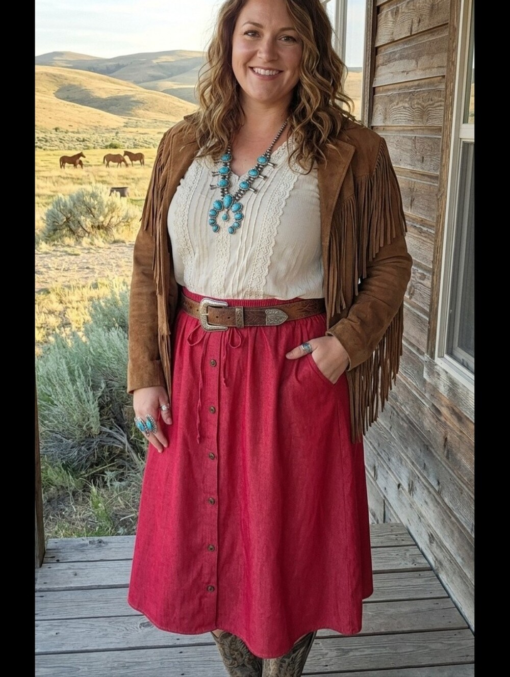 LuLaRoe XL Marsha Button Faux Red Denim Midi Skirt with Pockets!